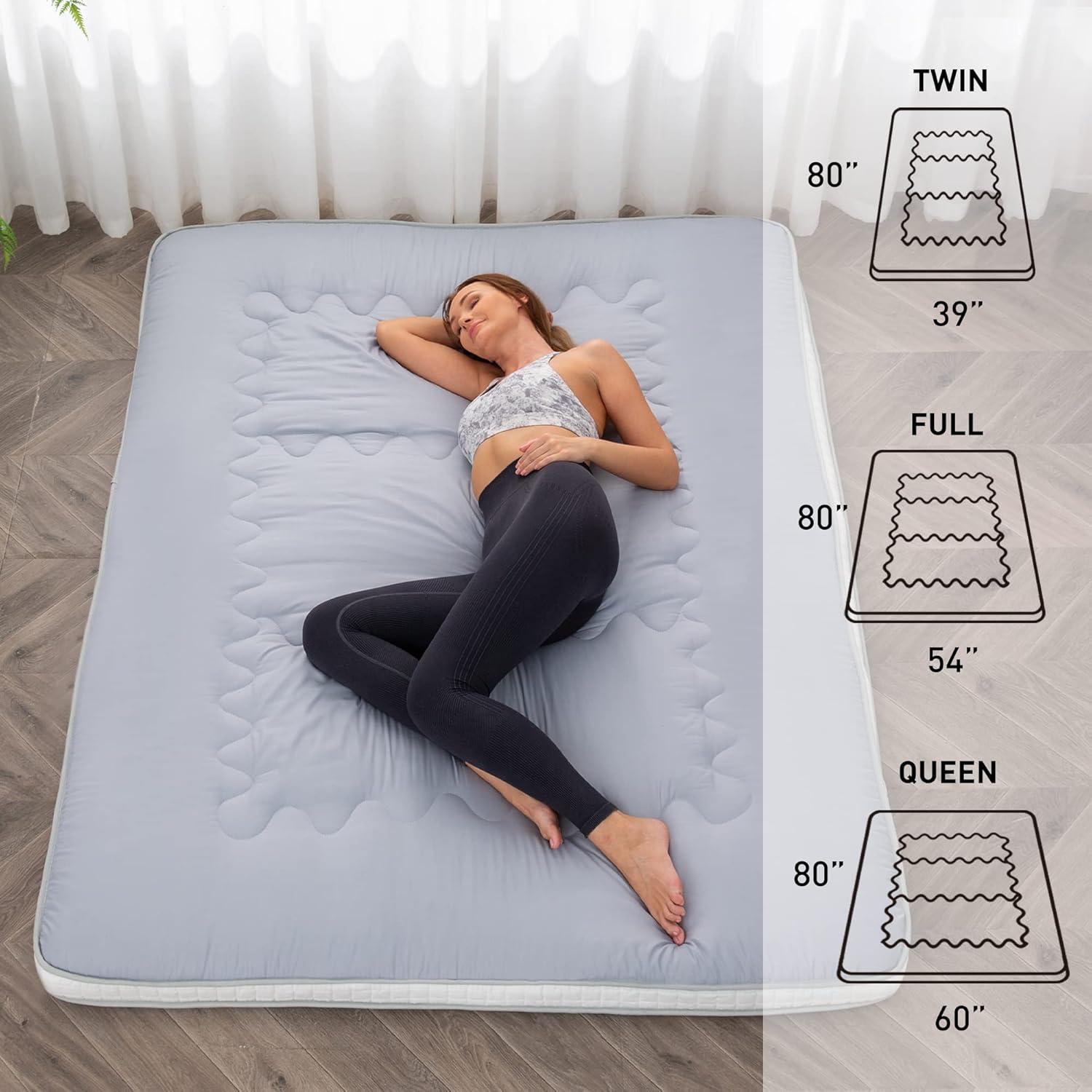 Dr.Futon Japanese Floor Futon Mattress Extra Thick Folding Roll Up Bed Topper Mat for Guest,Lounger and Tavel
