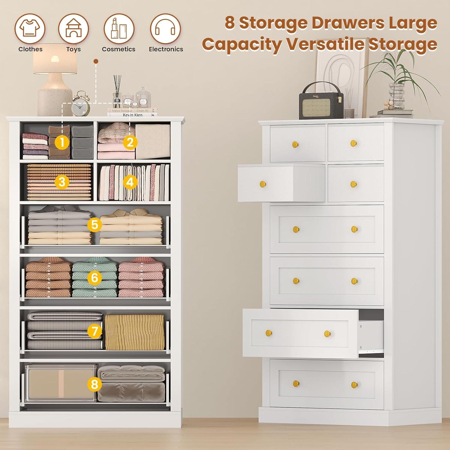 Winston Porter 8 Drawers Tall Dresser For Bedroom, Tall Dressers And Chest Of Drawers, Vertical Chest Of Drawers Dresser For Bedroom