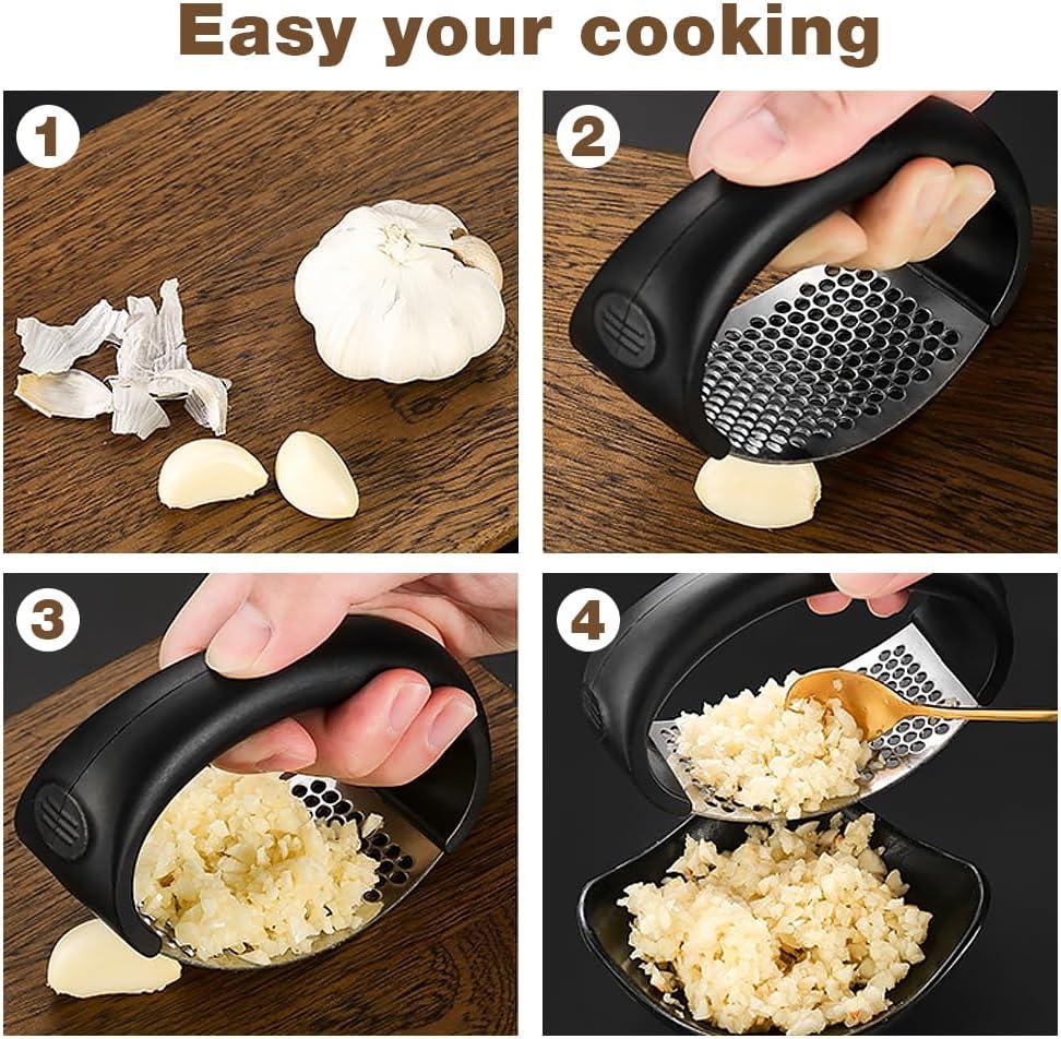 Garlic Chopper,Garlic Crusher,Garlic Press Rocker - 2024 New Stainless Steel Garlic Mincer Garlic Crusher with Peeler,Chopper with Peeler and Scraper for Smash Garlic