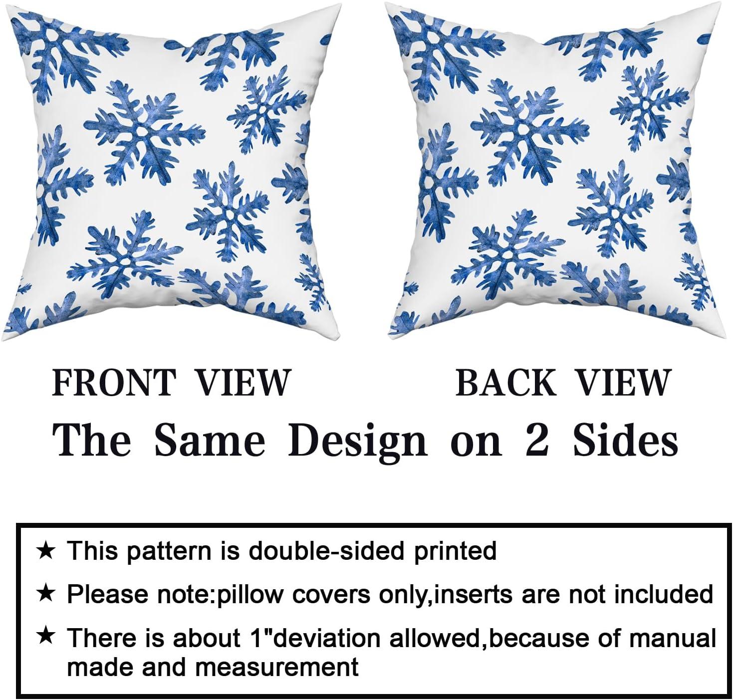 Set of 2 Merry Christmas Decorative Pillow Covers 18x18 inch,Blue Snow Winter with Snowflakes Falling White Crystal Double Sided Throw Pillow Covers Sofa Cushion Cover