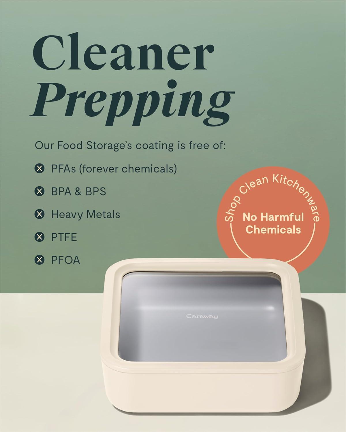 Caraway Home Cream 10-Cup Square Glass Food Storage Container with Lid