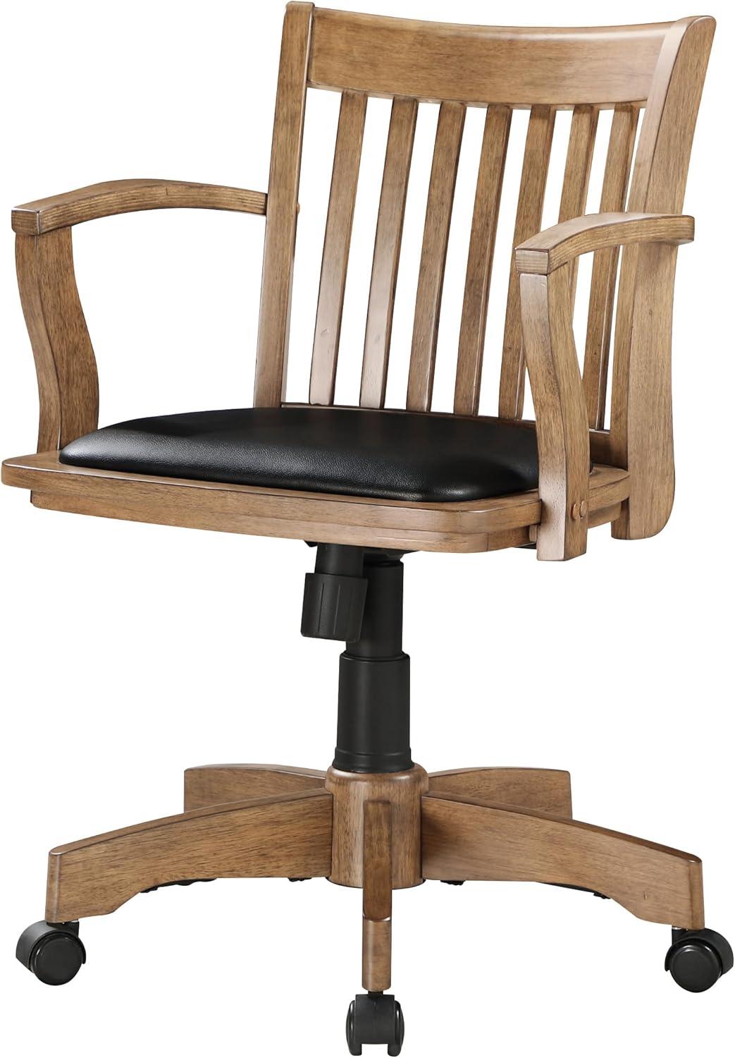 Adjustable Fruitwood Swivel Banker's Chair with Black Vinyl Seat