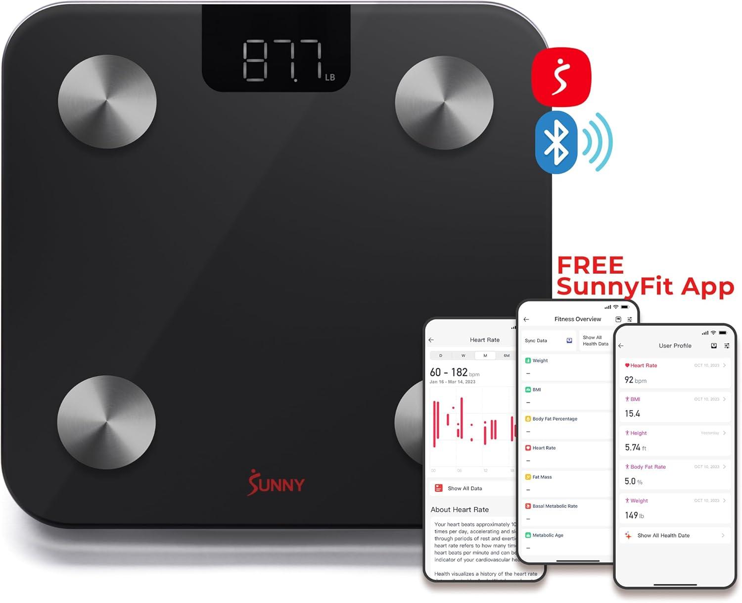 Sunny Health & Fitness Body Fat BMI Smart Scale with 20 Metric Health Tracker & Bluetooth & FREE SunnyFit® App - SF-WS022063