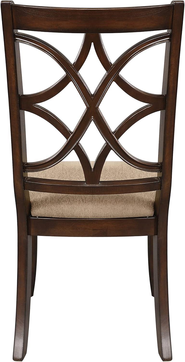 Solid Wooden Side Chair With Beige Fabric Seat, Cherry Brown and Beige (Set Of 2)- Saltoro Sherpi