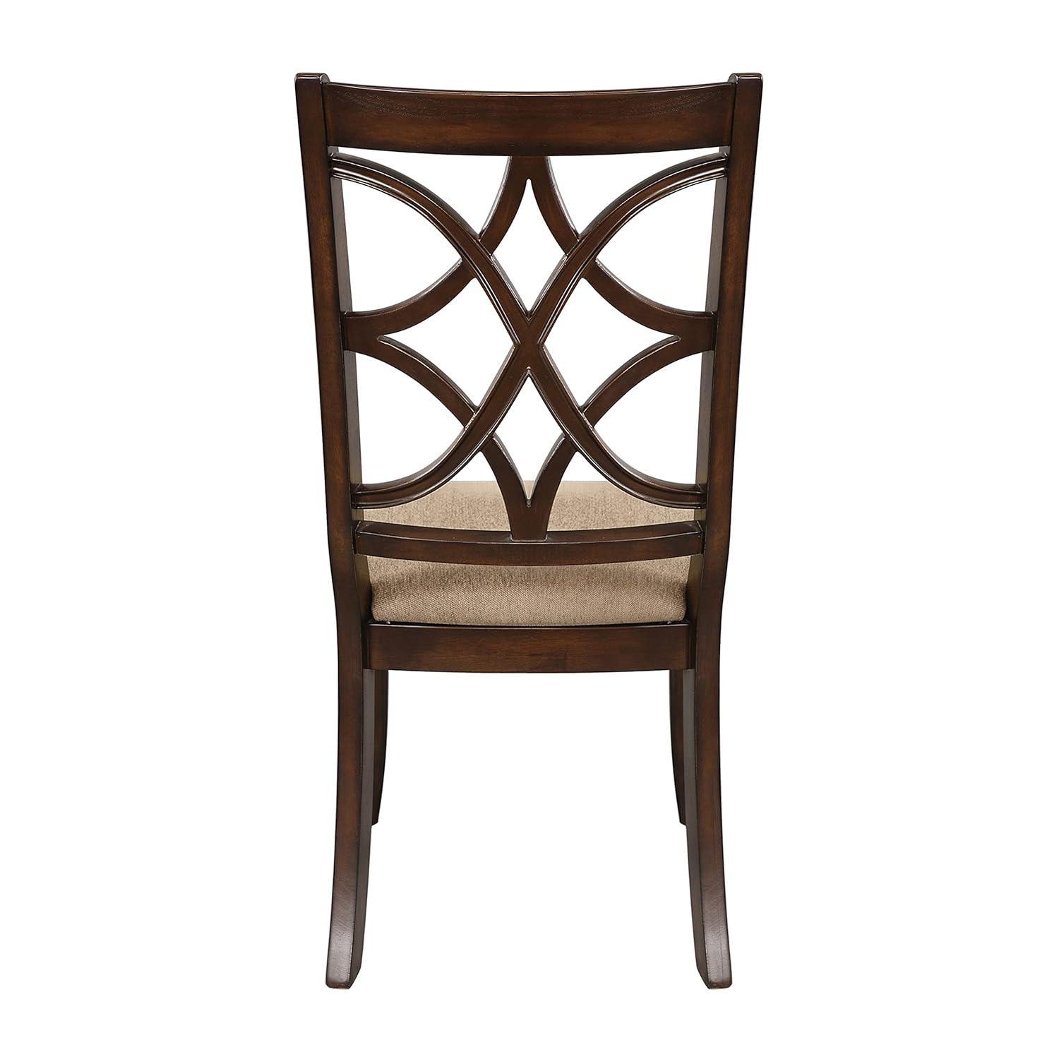 Solid Wooden Side Chair With Beige Fabric Seat, Cherry Brown and Beige (Set Of 2)- Saltoro Sherpi