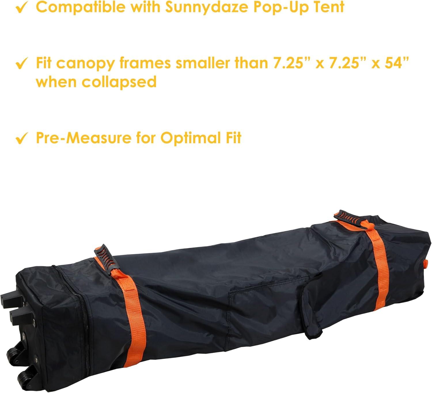 Sunnydaze Premium Pop-Up Canopy Rolling Carrying Bag - 7.25" W x 54" L x 7.25" H - Black