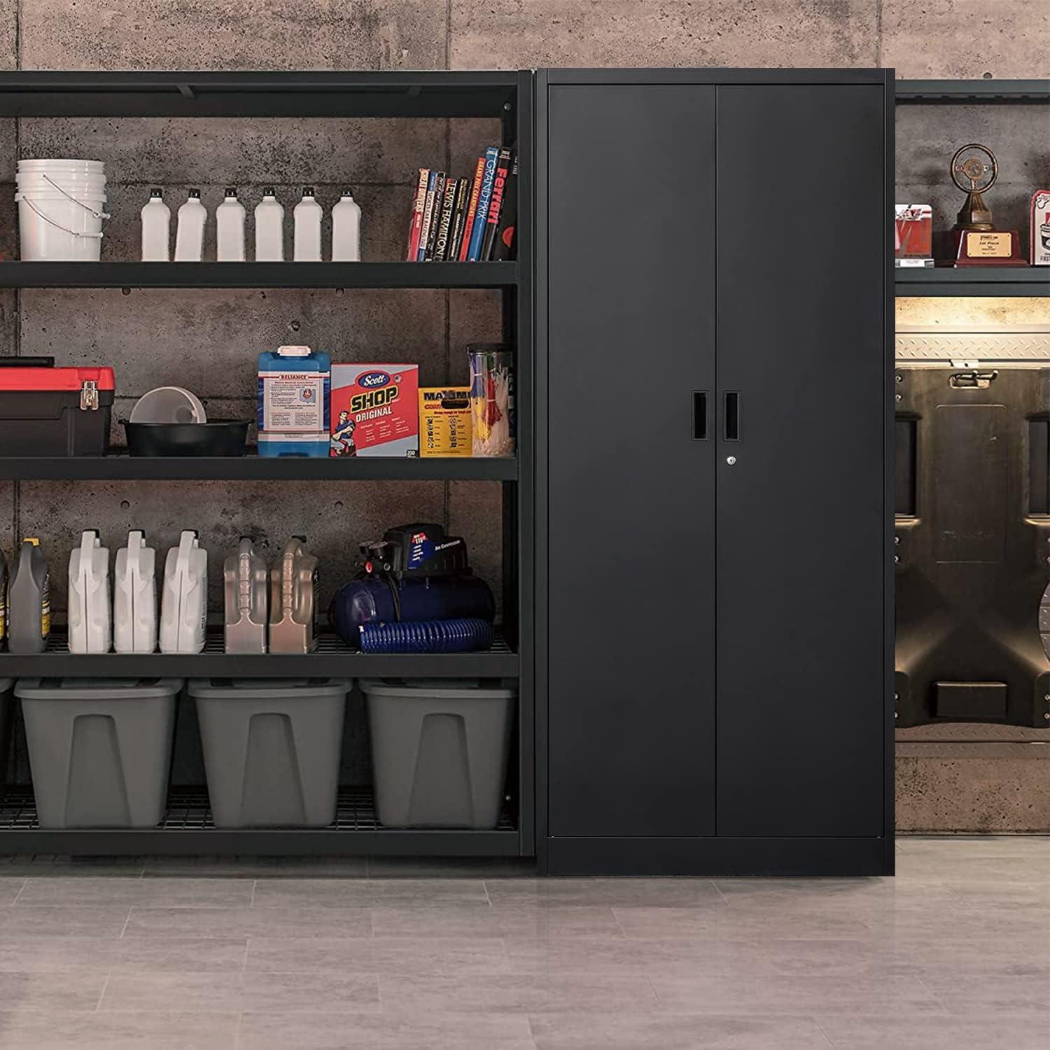 Metal Storage Cabinet, Locking Cabinet with 5 Adjustable Shelves for Garage, Office, Home, Classroom- Black