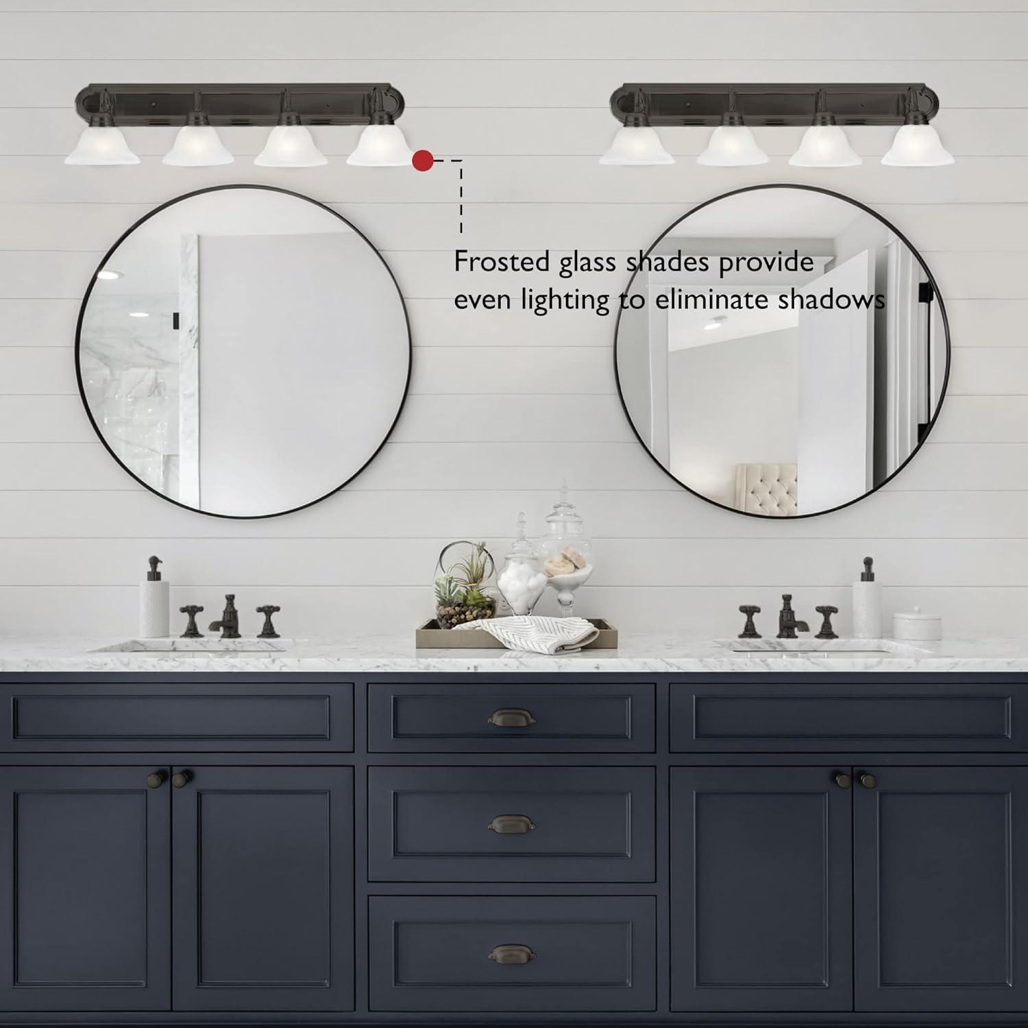 Design House 517714 Millbridge Vanity Light Dimmable with Frosted Glass for Above Bathroom Mirror, Oil Rubbed Bronze, 4-Light