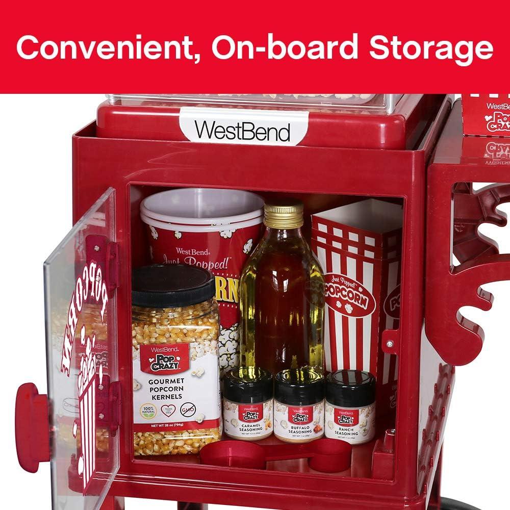 West Bend West Bend Compact Popcorn Machine and Cart, 10-Cup Capacity