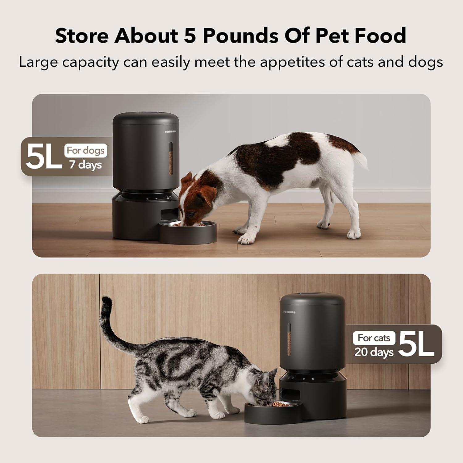 Automatic Cat Feeder, 5G Wifi Automatic Dog Feeder With Freshness Preservation, Timed Cat Feeder With Low Food Sensor, Up To 10 Meals Per Day, Granary Pet Feeder For Cats