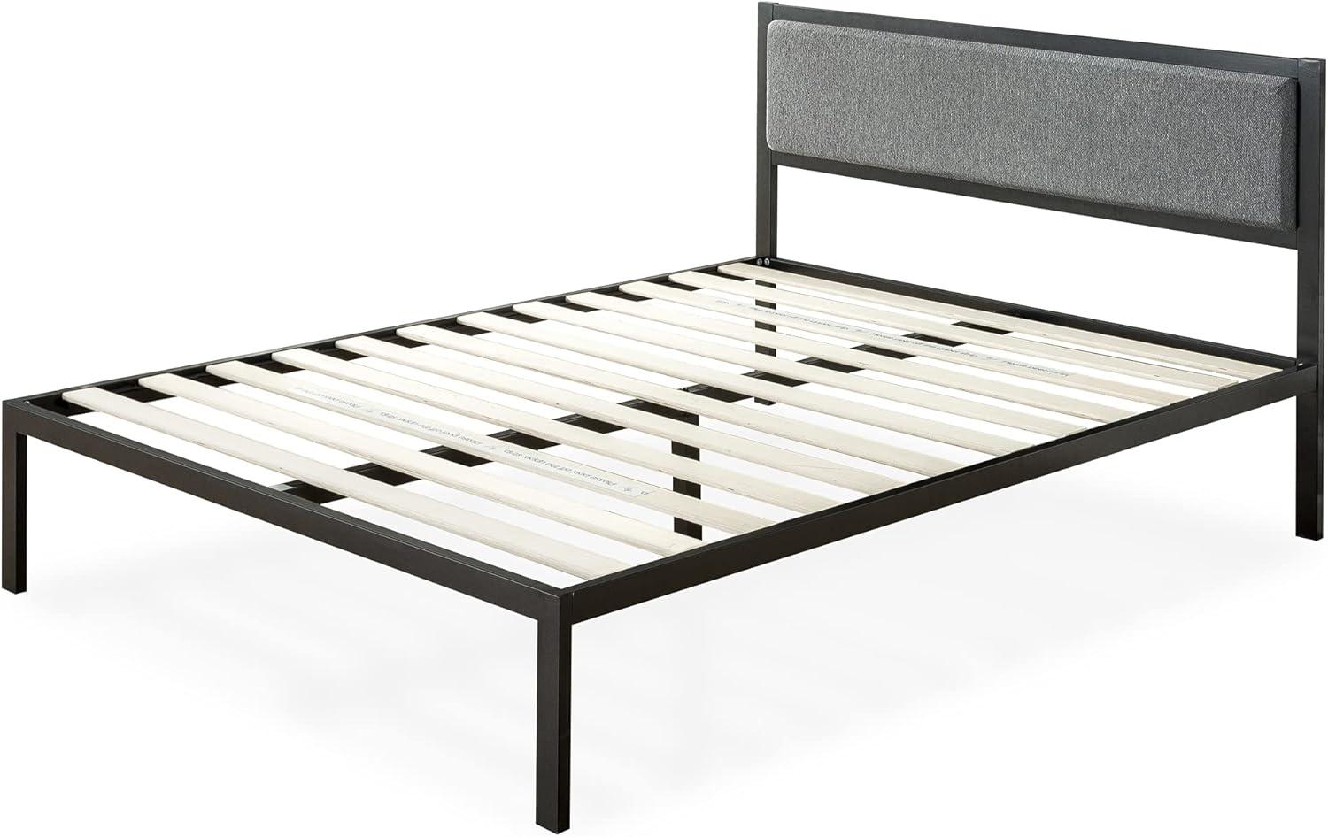 Zinus Korey 14" Steel Platform Bed Frame with Upholstered Headboard and Wood Slat Support, King