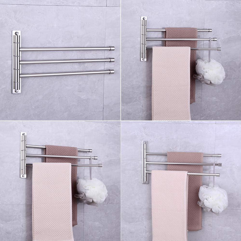 Polished Stainless Steel 3-Arm Wall-Mounted Swivel Towel Bar