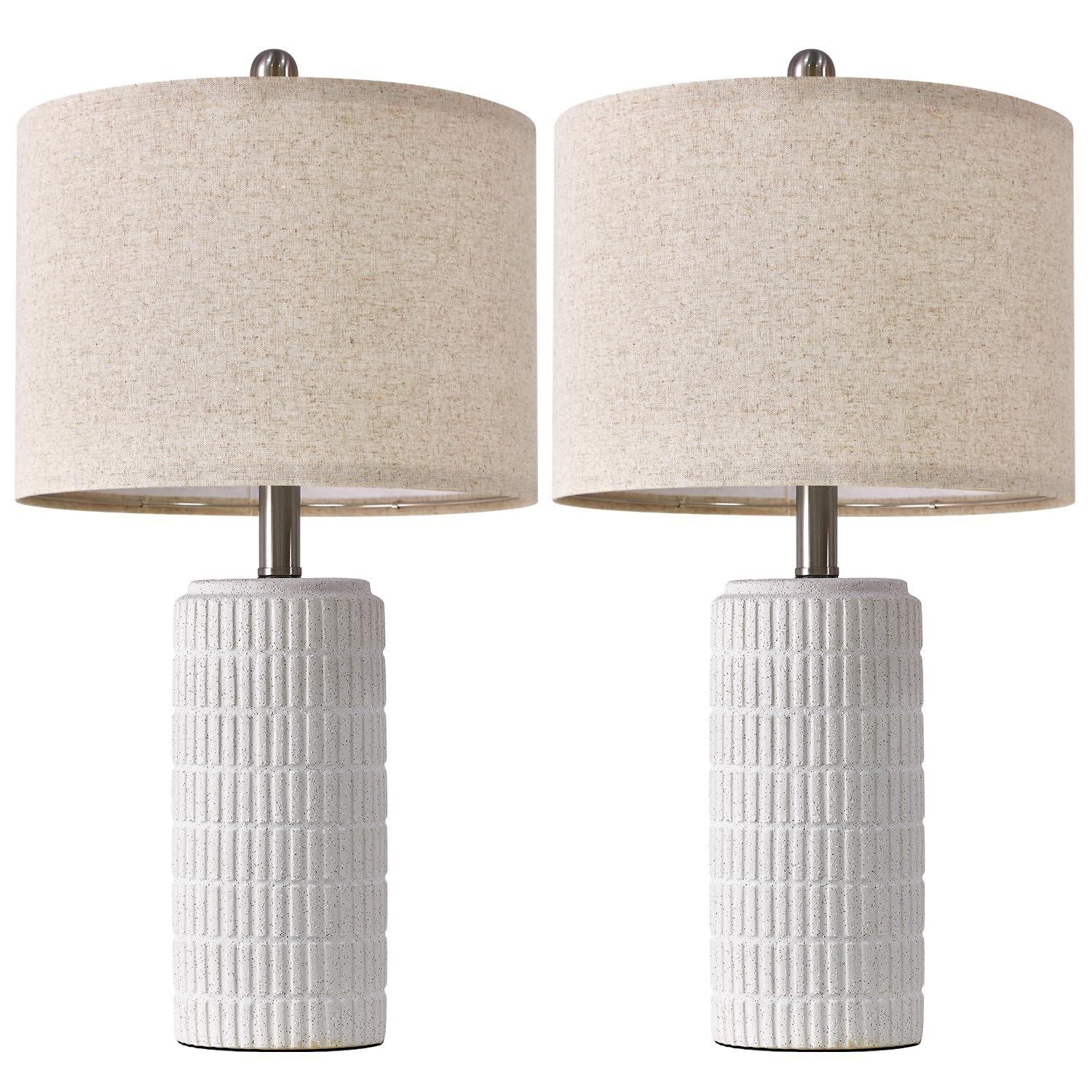 23" Modern Ceramic Table Lamp Set of 2 for Living Room White Desk Lamps for Bedroom Farmhouse Bedside Nightstand Bedside Lamp End Table Lamps Beige