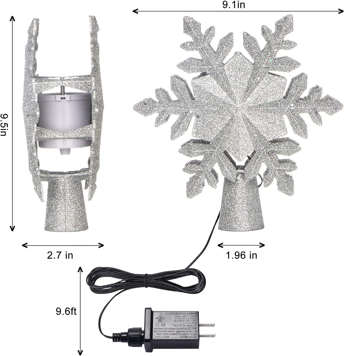 Silver LED Snowflake Christmas Tree Topper with Projector