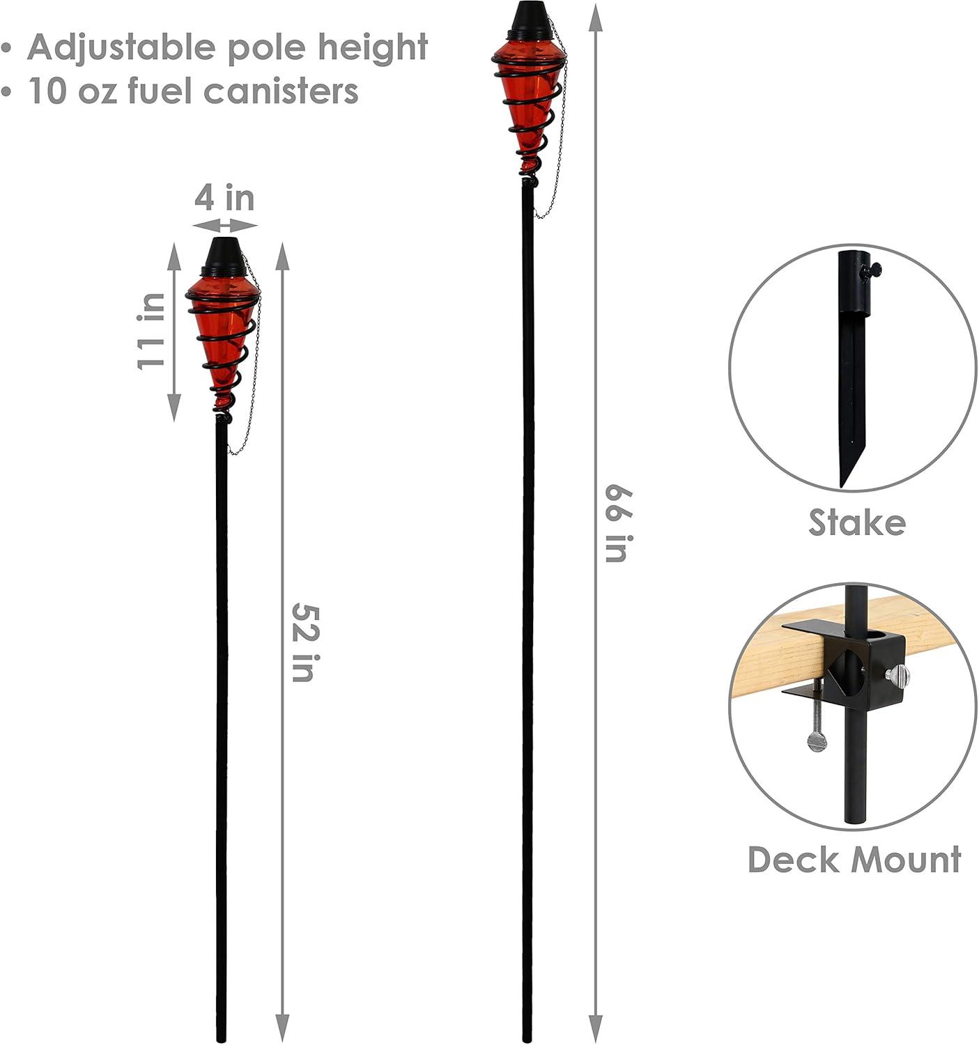 Sunnydaze Outdoor Adjustable Height Glass and Metal Swirl Patio and Lawn Torch Set - Red - 2pk