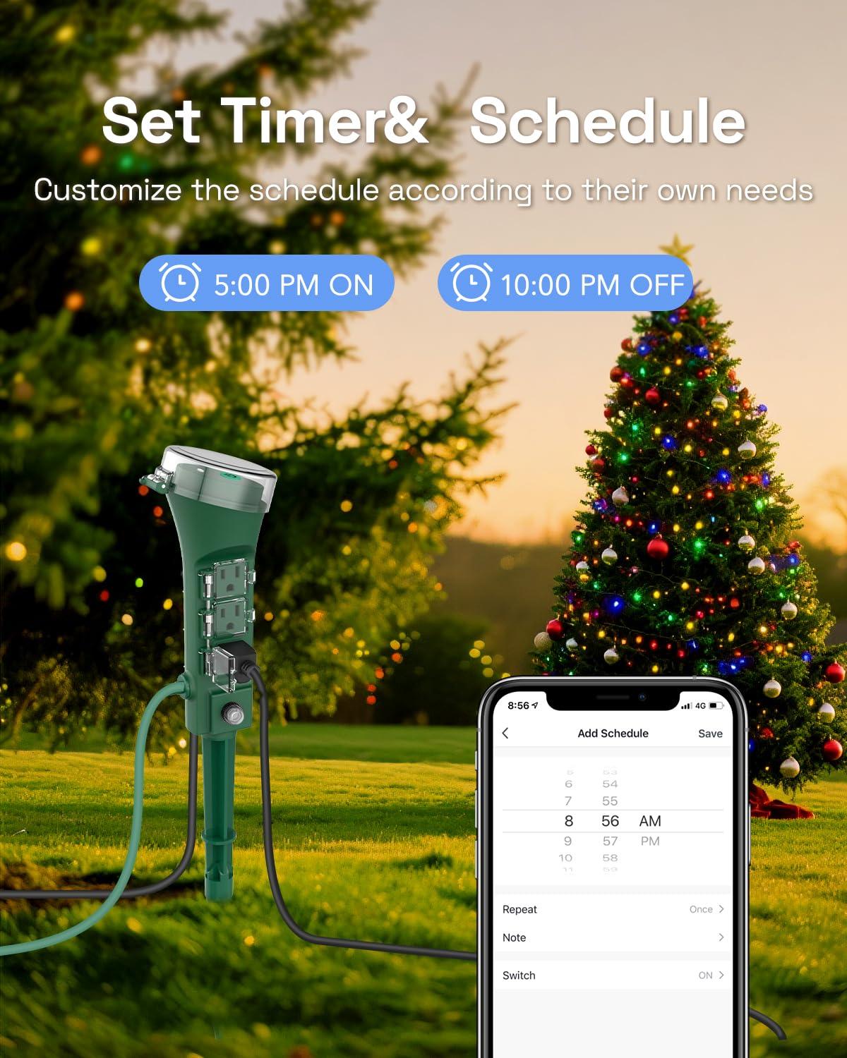 HBN Outdoor Smart Plug Waterproof WiFi Outdoor Outlet Timer with 6 Grounded Outlets, Remote & Voice Control Heavy Duty Yard Stake Plug Compatible with Alexa and Google Assistant