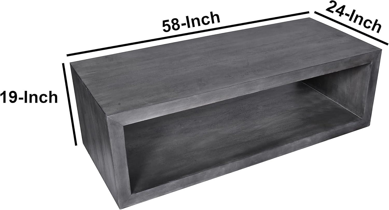 Charcoal Gray Rectangular Mango Wood Coffee Table with Open Shelf