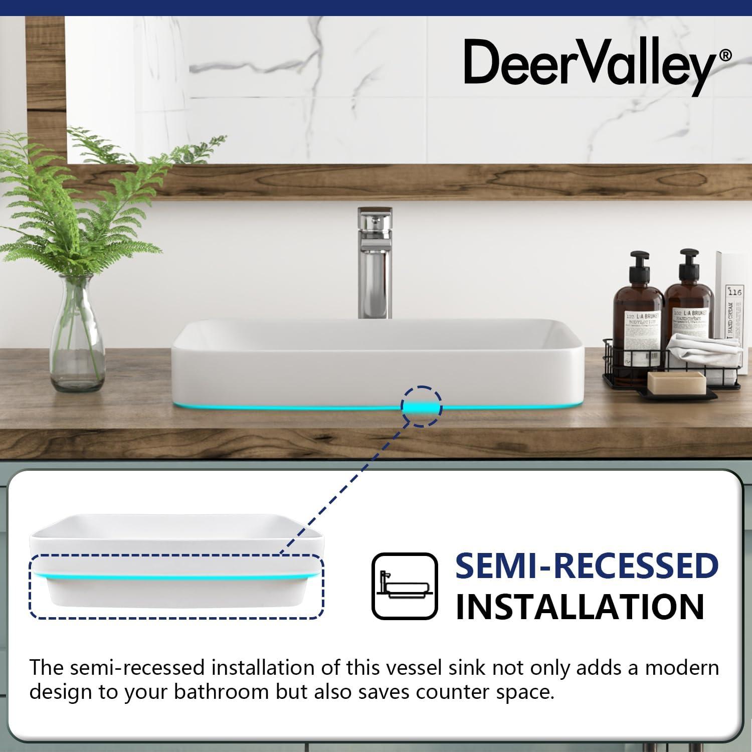 DeerValley Ally 19'' x 12'' Vessel Sink Semi-Recessed Rectangular Above Counter Basin Drop in Bathroom Sink