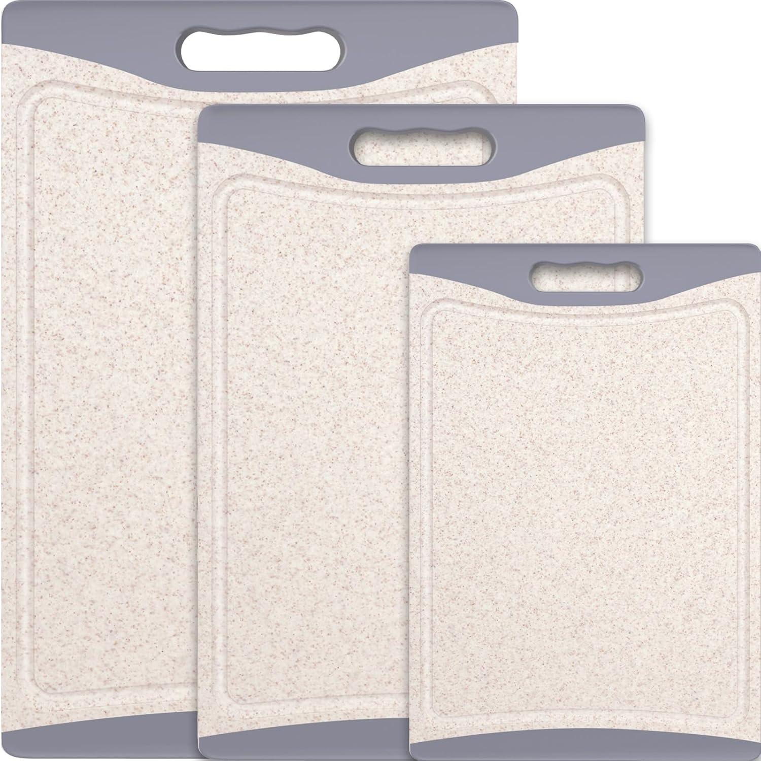 Beige 3-Piece Plastic Cutting Board Set with Juice Grooves