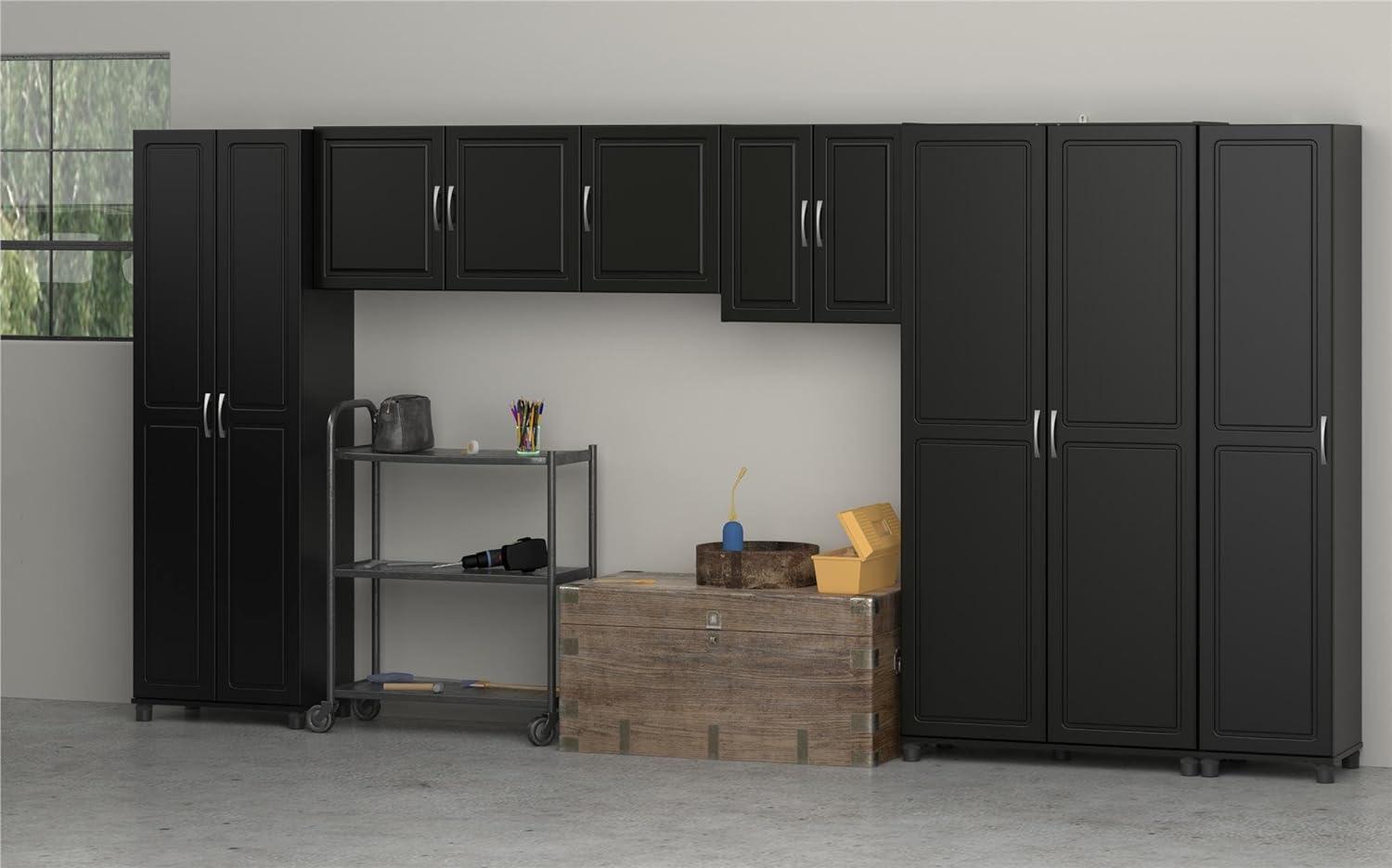 Black Engineered Wood Adjustable Shelving Wall Cabinet