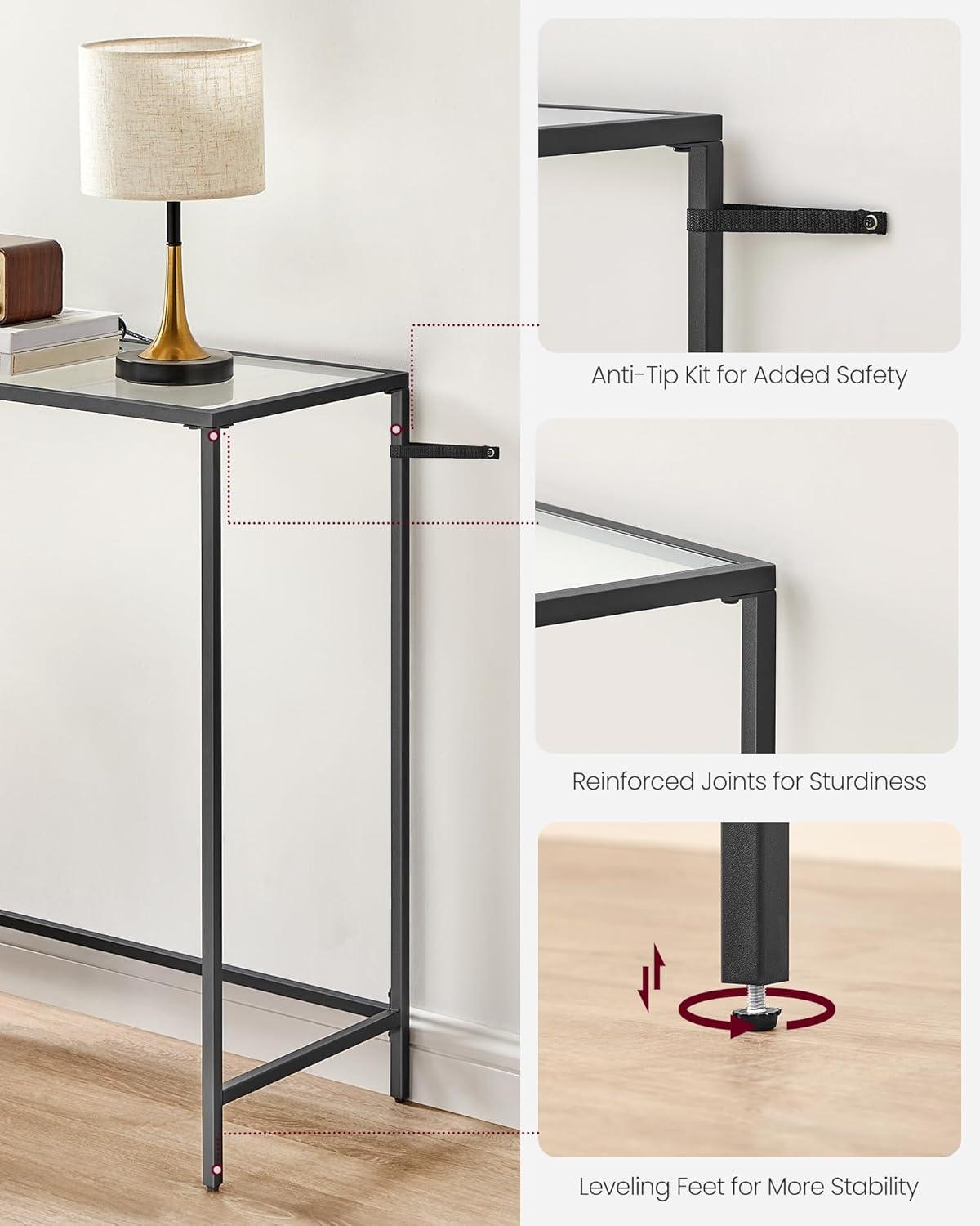 Black Metal and Glass Minimalist Console Table, 39.4"