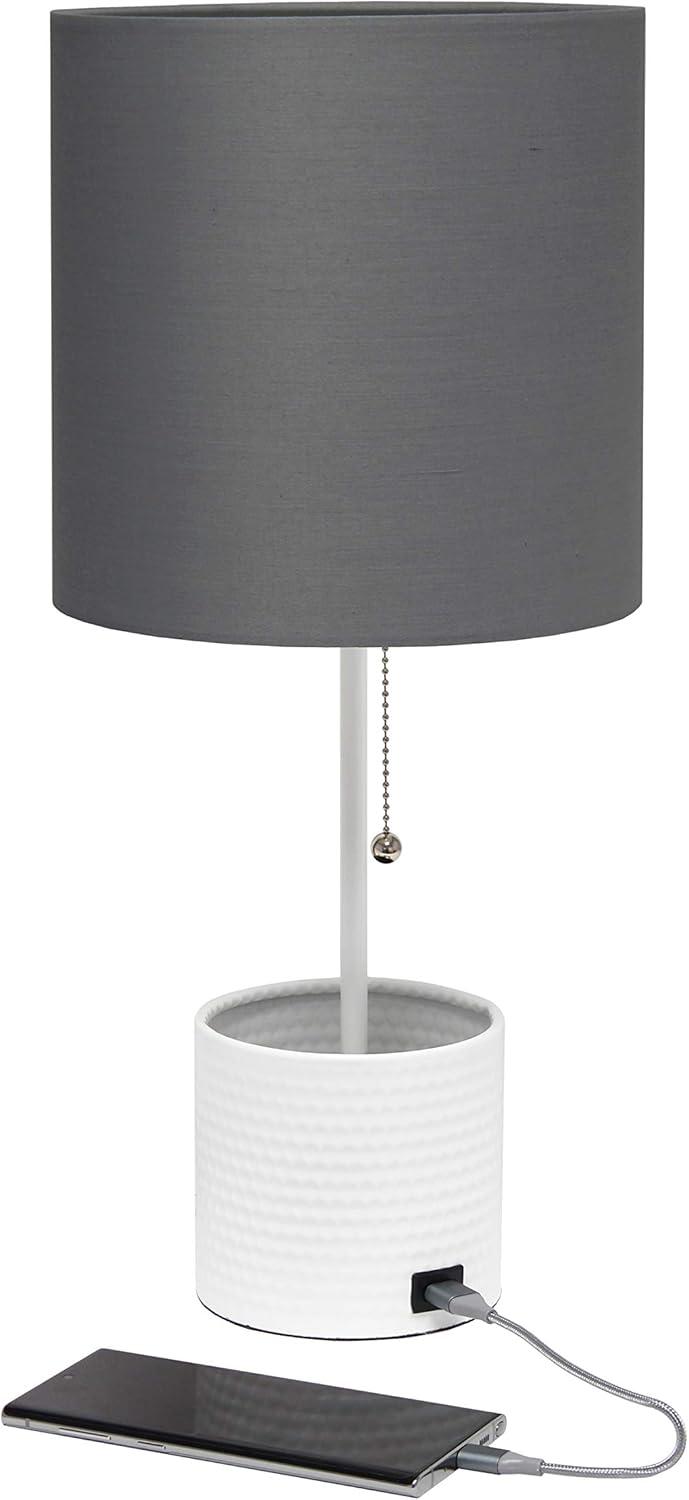 Hammered Metal Organizer Table Lamp with USB Port & Pull Chain - Simple Designs: ETL Listed, No Assembly Required