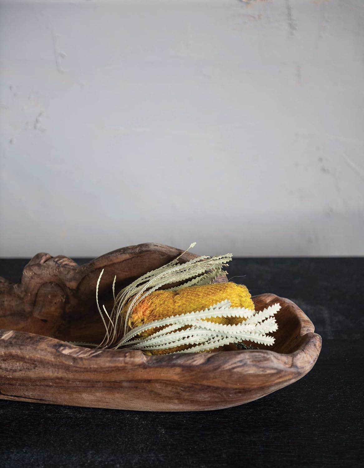 One-of-a-Kind Teakwood Irregular Kitchen Bowl, Natural Finish