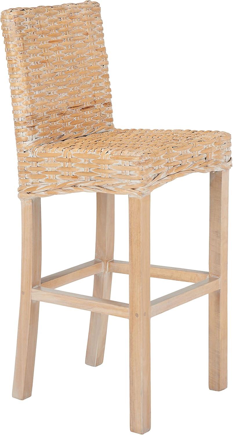 Tobie Rattan Bar Stool - White Washed - Safavieh