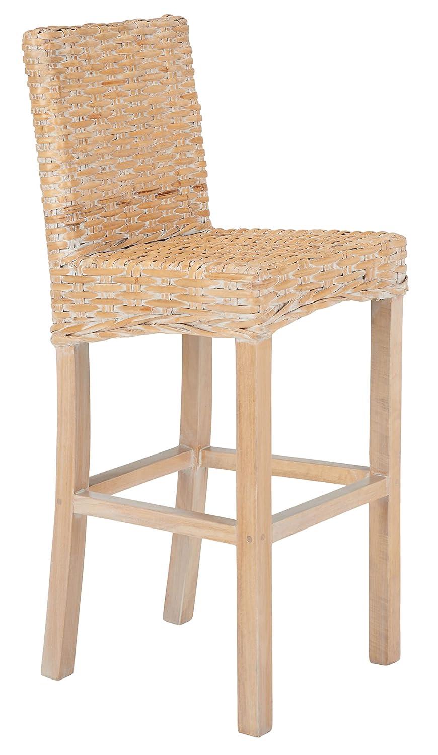 Tobie Rattan Bar Stool - White Washed - Safavieh