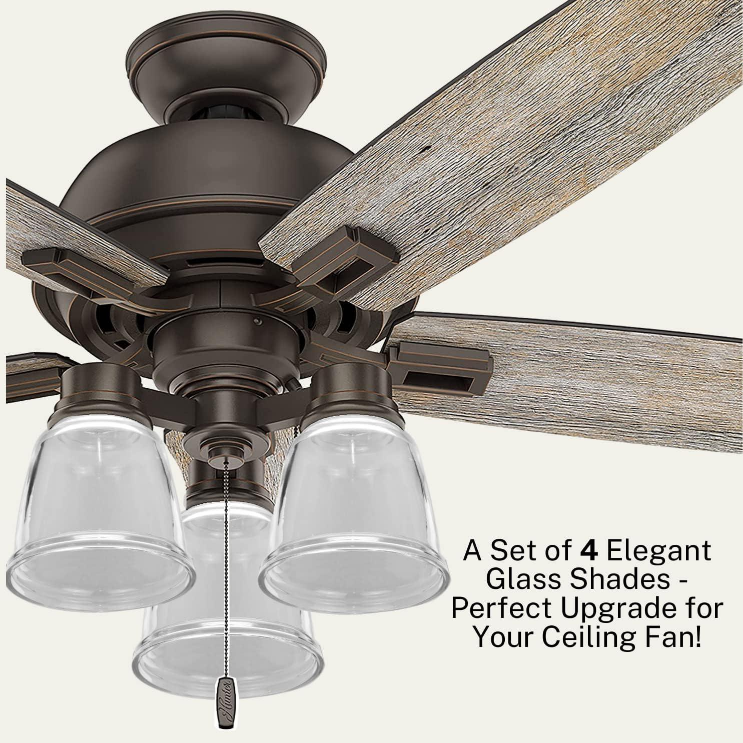 LIGHTACCENT Clear Glass Ceiling Fan Light Covers, Glass Lamp Shade Replacement for Ceiling Fans with Lights, Ceiling Fan Globe Replacement, Fan Light Cover, Black Light, 4-Pack Set of 4