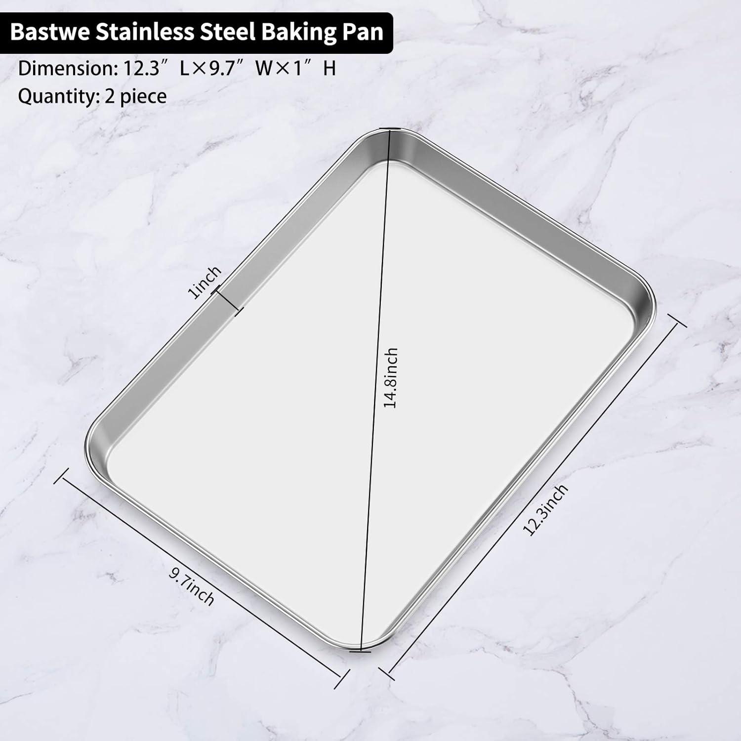 Stainless Steel Baking Pan Large Cookie Sheet Set Toaster Oven Tray Pans Superior Mirror Finish Easy Clean Dishwasher Safe 12 x 10 1 inch 2 Piece set