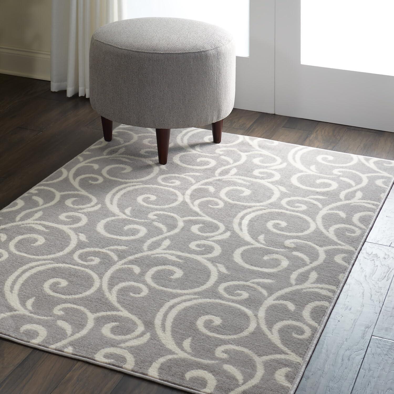 Abstract Vines Gray Hand-Knotted 4'x6' Reversible Area Rug