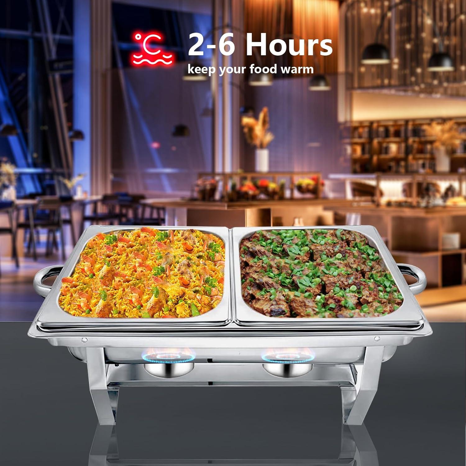 Chafing Dish Buffet Set 4 Pack, 8 QT Food Servers and Warmers Stainless Steel Chafer with Water Pan for Weddings, Parties, Banquets, and Catering