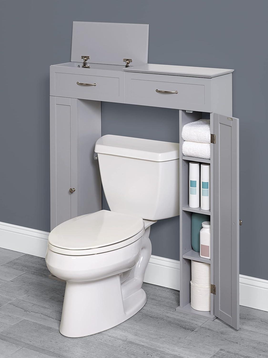 Zenna Home 36" W Lift Top over-the-Toilet Rectangle Bathroom Storage Cabinet, 6 Shelves, Gray