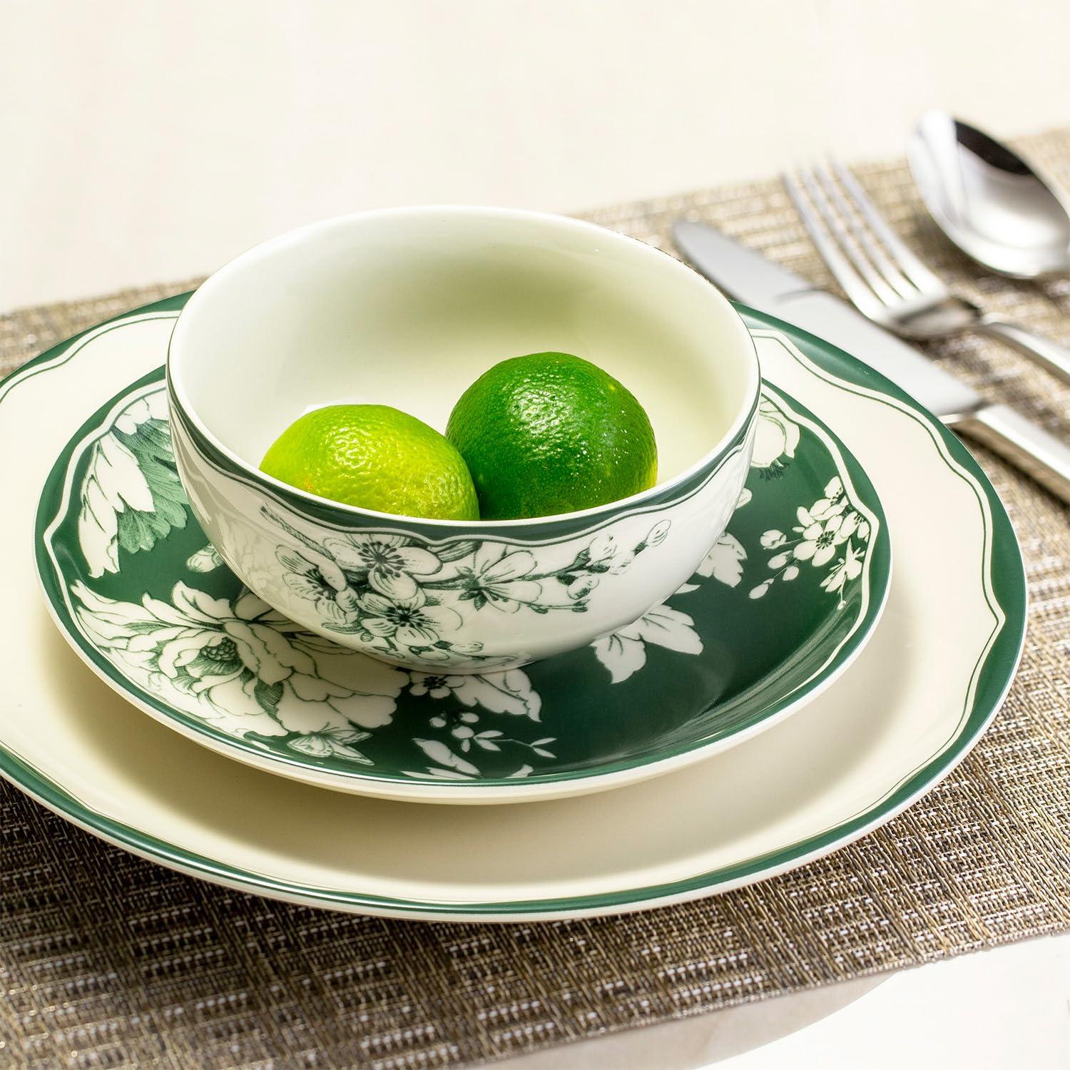 222 Fifth 222 Fifth Brittany 12-Piece Porcelain Dinnerware Set - Service For 4, Plate & Bowl Set