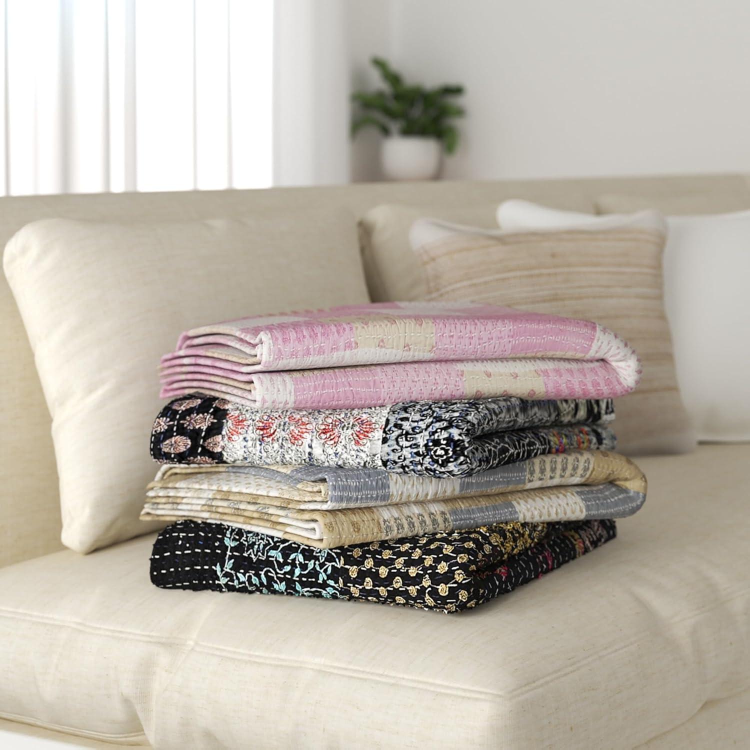 Rajani Home Handmade Kantha Silk Blend Throw Blanket