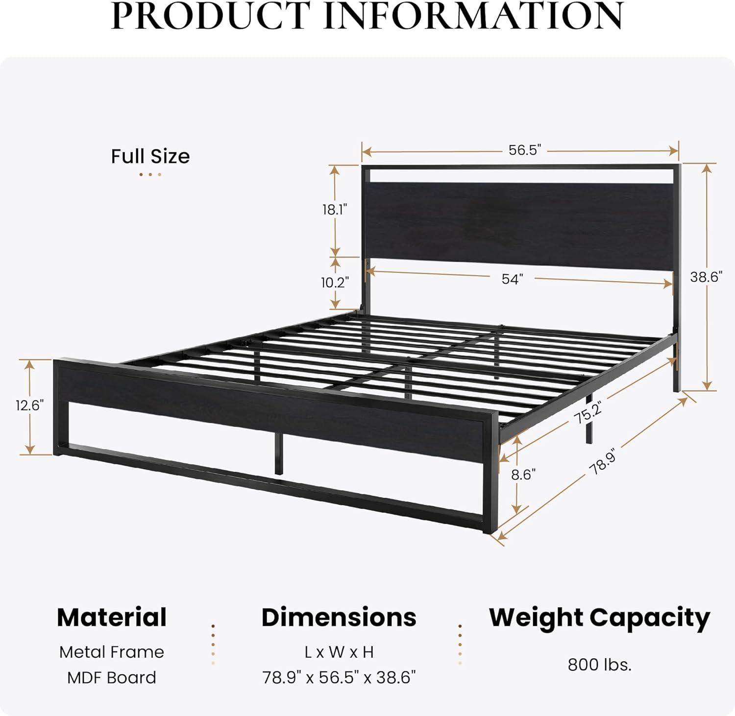 Killeryuki Full Bed Frame with Wood Headboard and Footboard, Heavy Duty Metal Platform Bed Frame, No Box Spring Needed, Noise-Killeryuki,Black