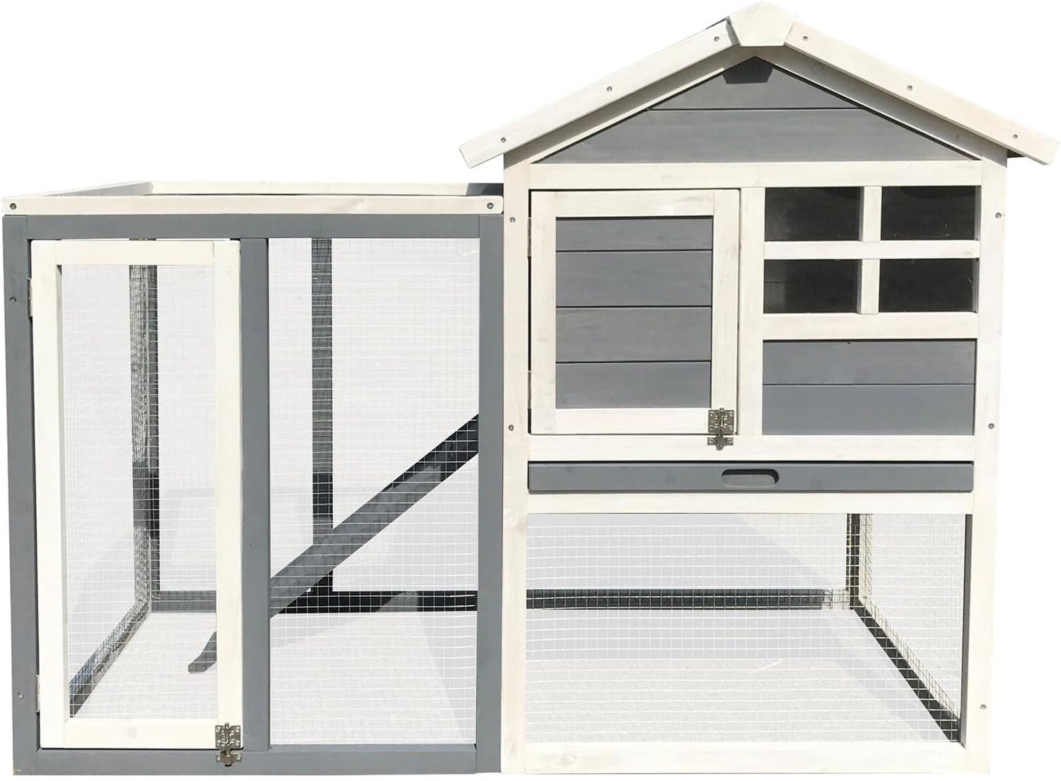 Hanover Outdoor Wooden Bird Cage with 3 Resting Bars, Ladder, Waterproof Roof and Removable Tray, 2.9 Ft. x 2.1 Ft. x 5.8 Ft.