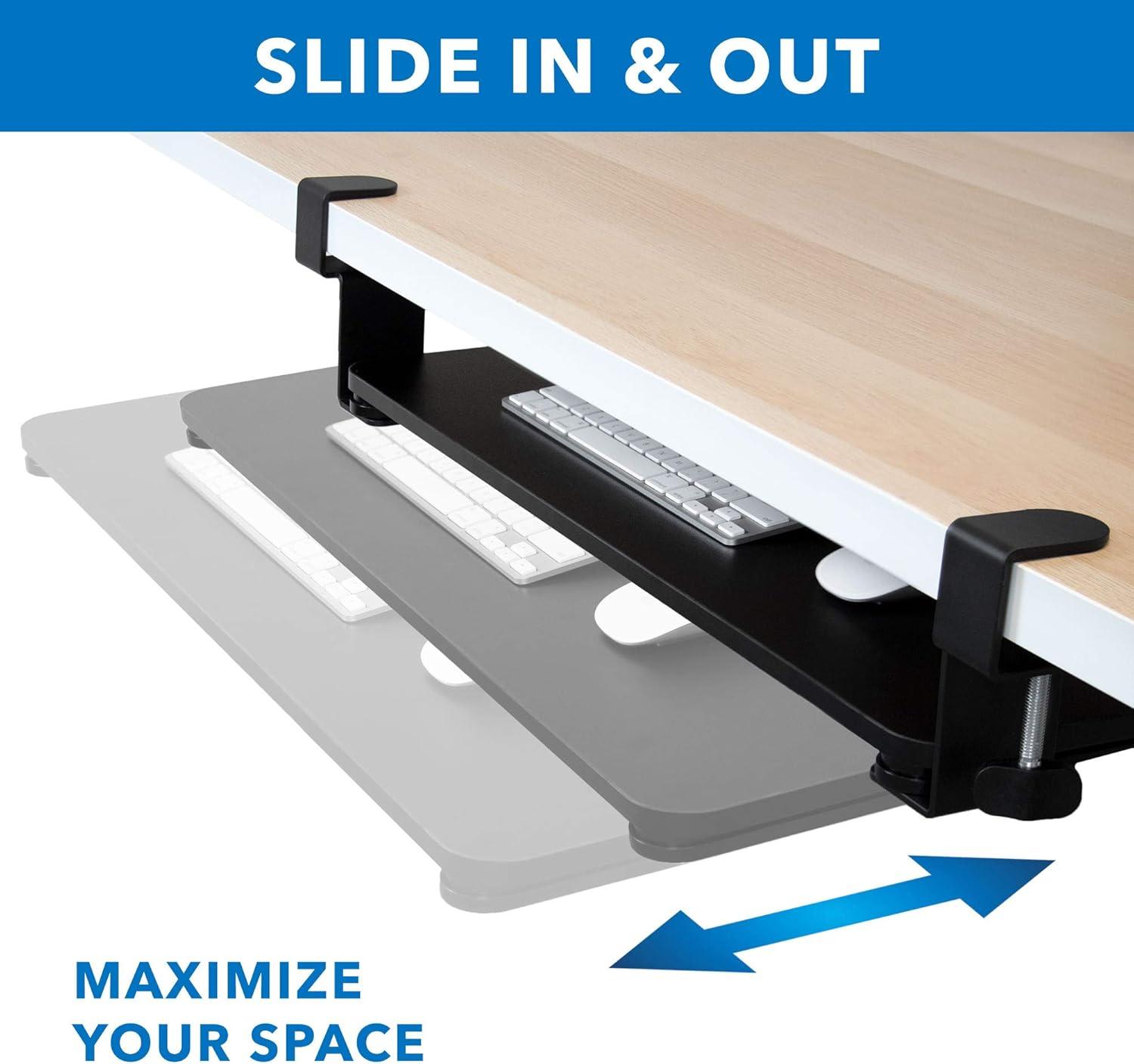 Mount-It! Clamp Keyboard Tray | Sliding Under Desk Keyboard &  Mouse Platform | Retractable Undermount Drawer | No Screws or Scratches to Assemble