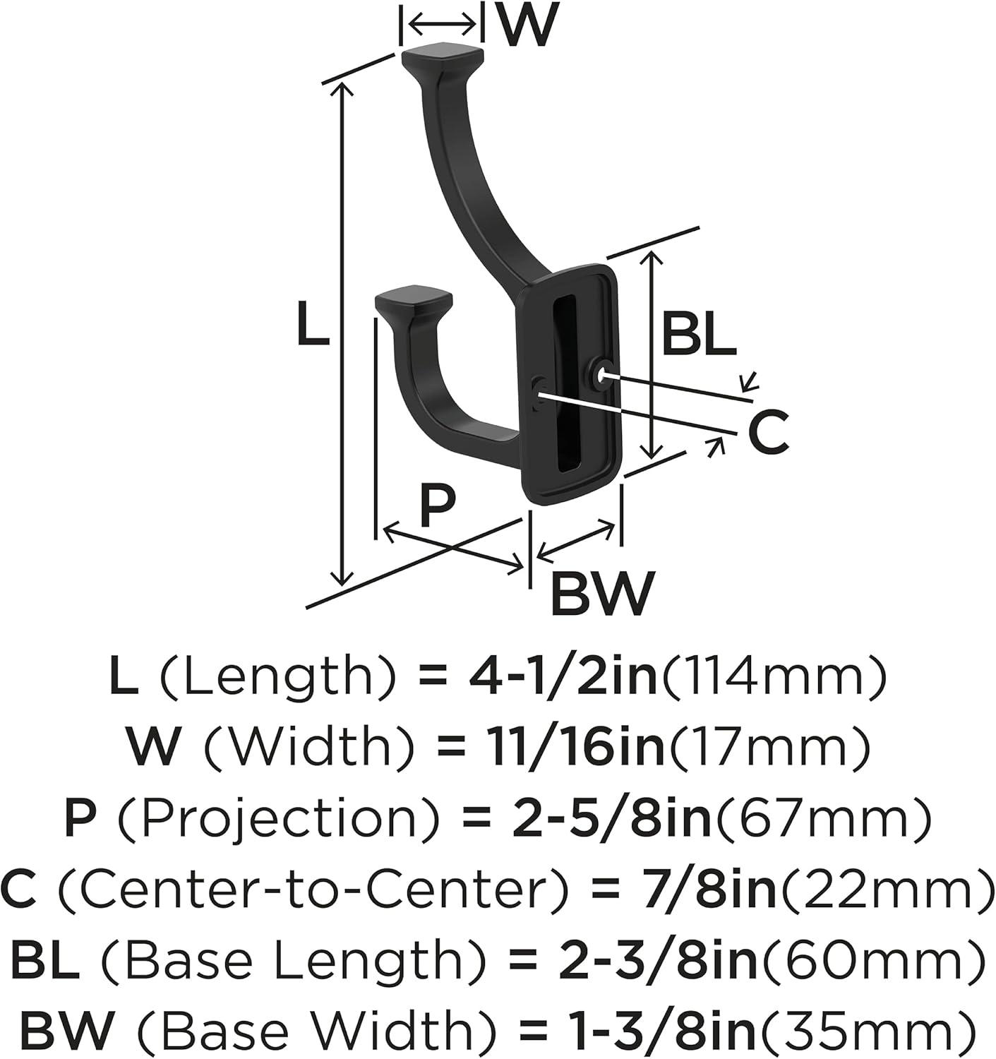 Matte Black Double Prong Metal Wall Hook