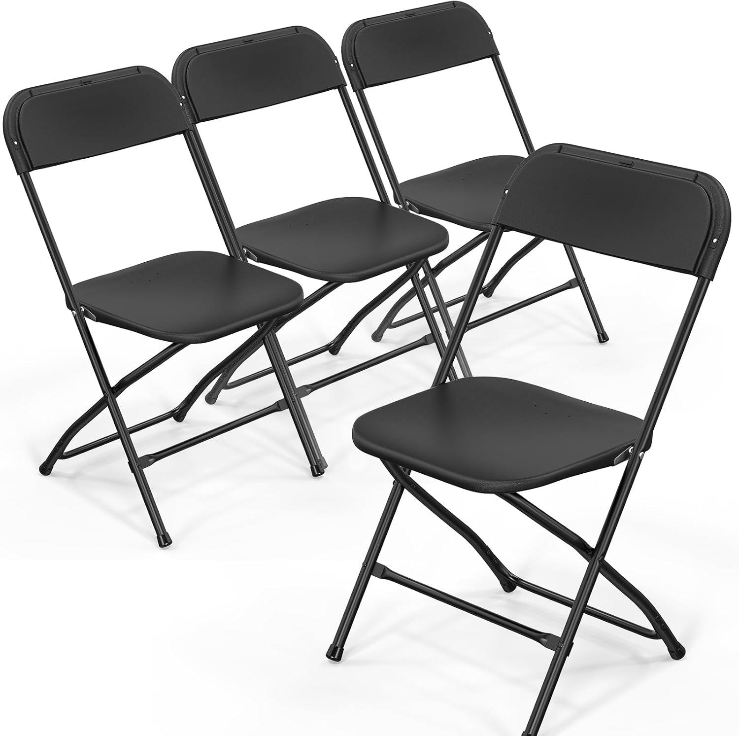 Set of 4 Black Plastic Folding Chairs with Steel Frame