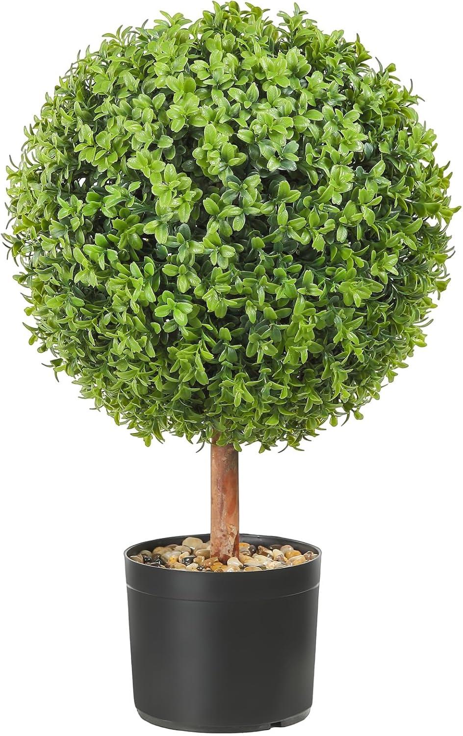 24"T Artificial Boxwood Ball Topiary Tree, Set of 2 Bushes Potted Plants for Porch Outdoor or Indoor, Home Decor UV Resistant