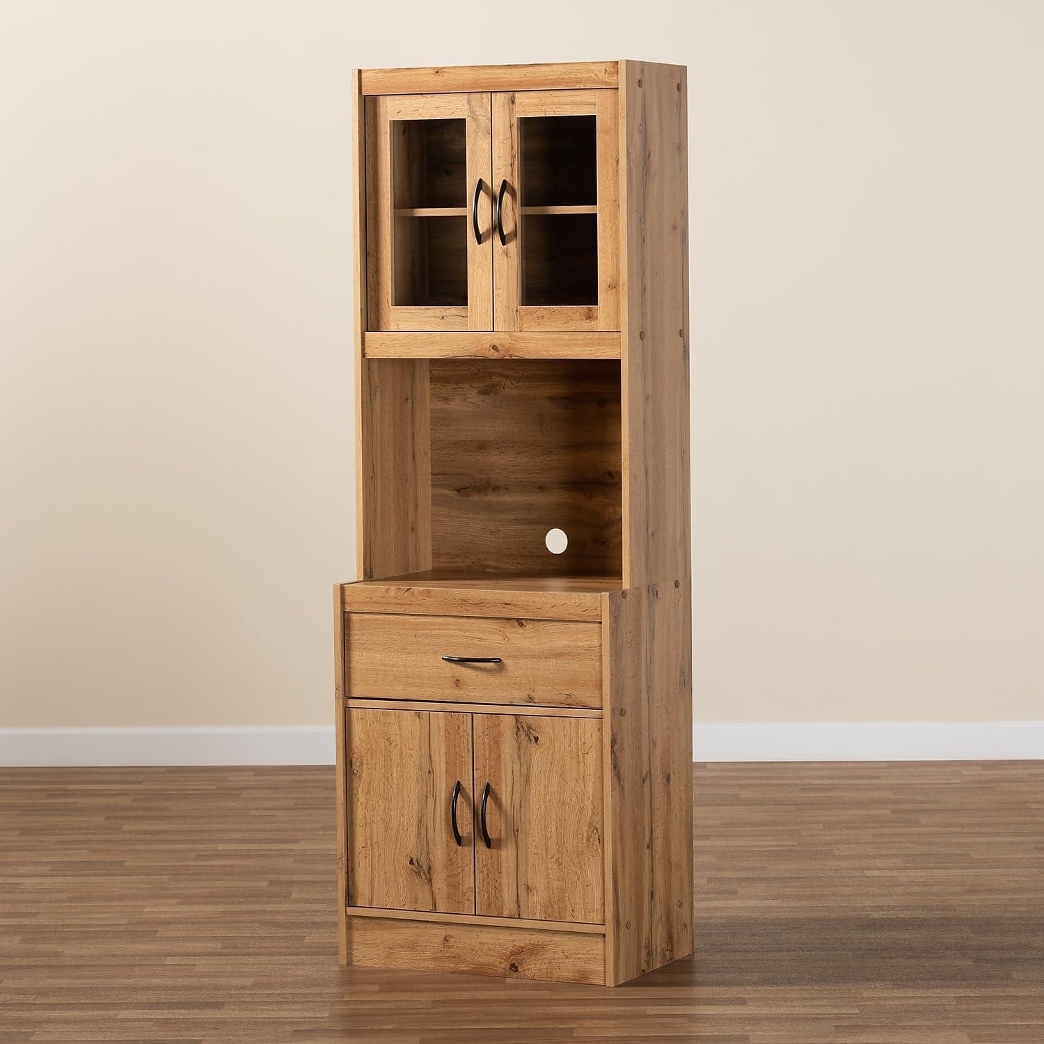 Laurana Oak Brown 71'' Kitchen Pantry Cabinet with Hutch