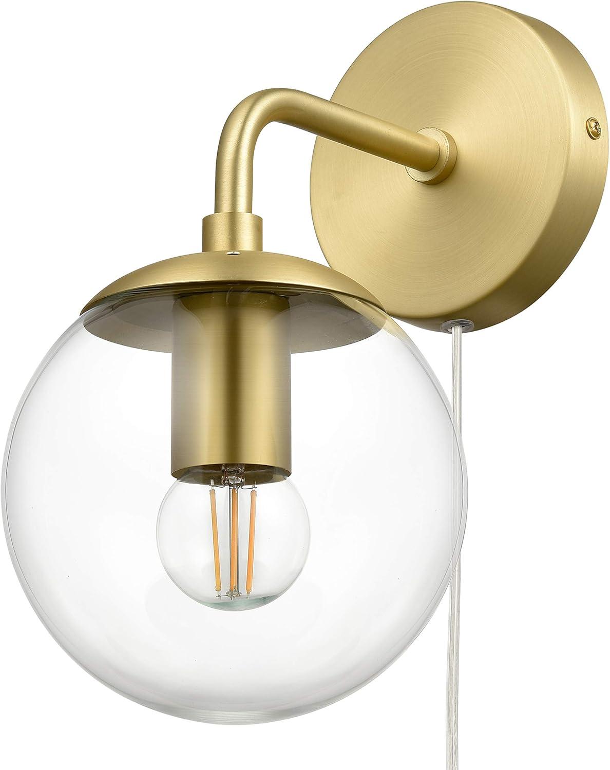 Greta Globe 8'' Brushed Brass Wall Sconce with Clear Glass Shade