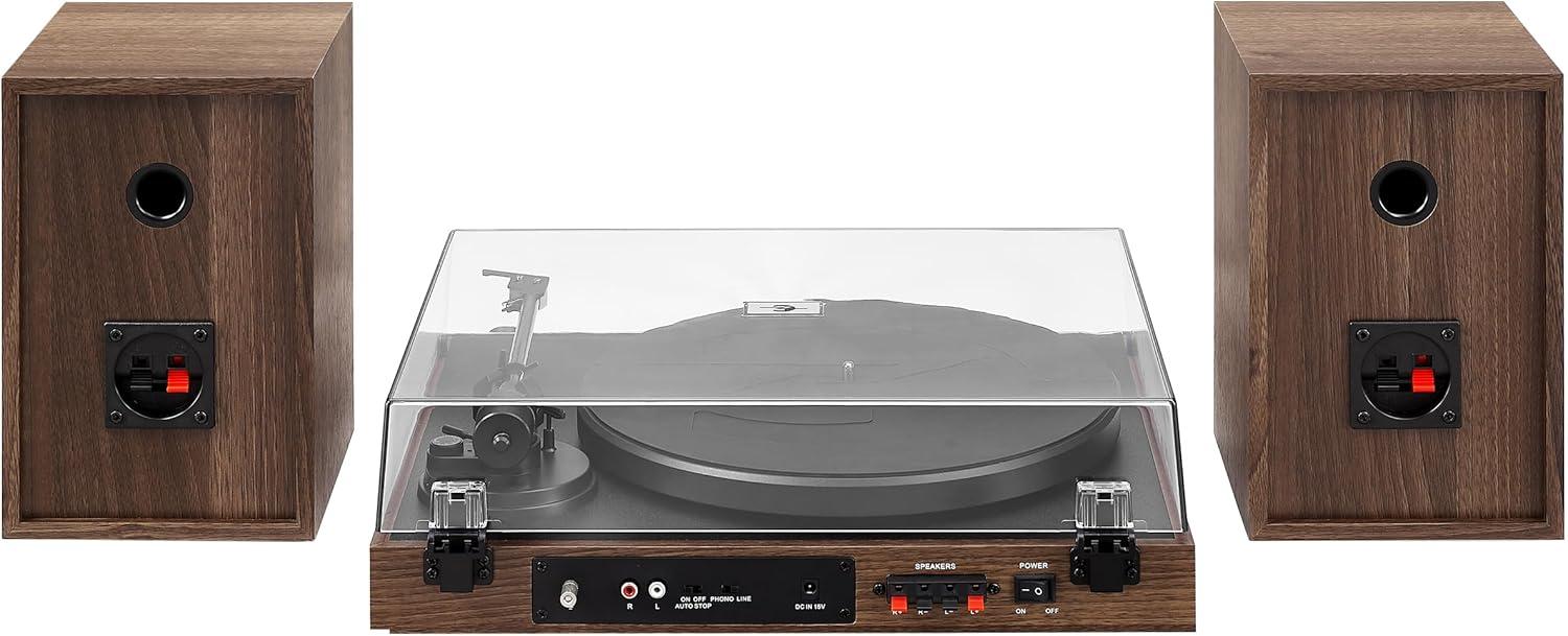 Crosley C72 Bluetooth Vinyl Record Player 120W Speakers, 2-Speed Belt-Drive Turntable, Anti-skate