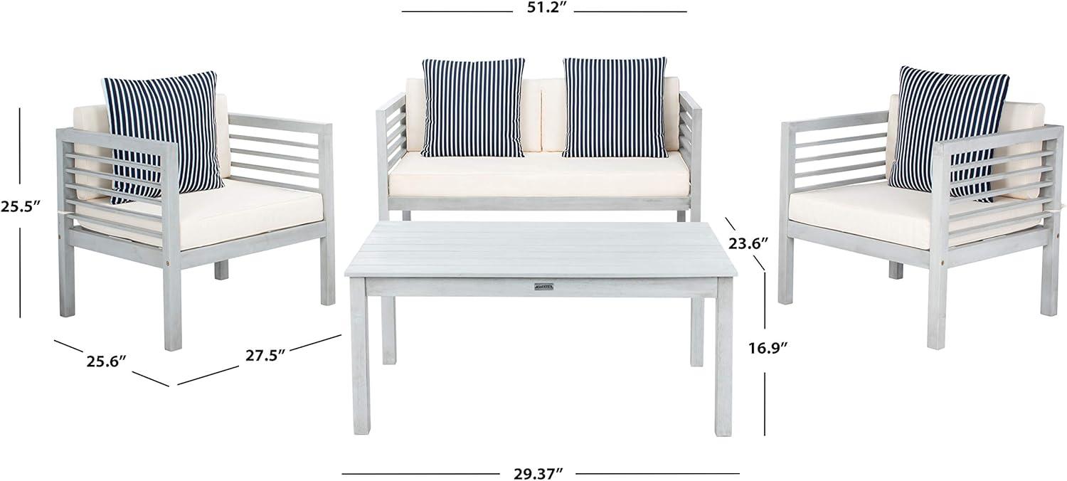 Alda 4 Piece Set - Indoor/Outdoor - PAT7033 - Grey/Beige + Thin Stripe Pillow - Safavieh
