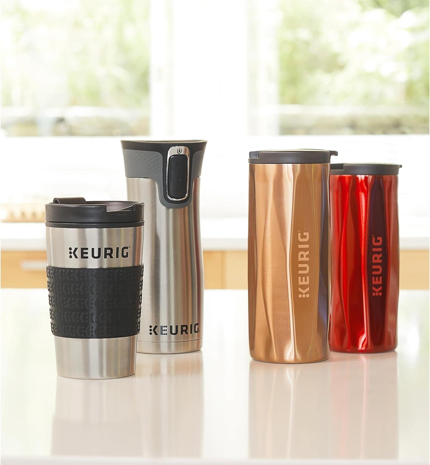 Keurig® 12oz Stainless Steel Insulated Coffee Travel Mug, Fits Under Any Keurig® K-Cup Pod Coffee Maker (including K-15/K-Mini), Silver