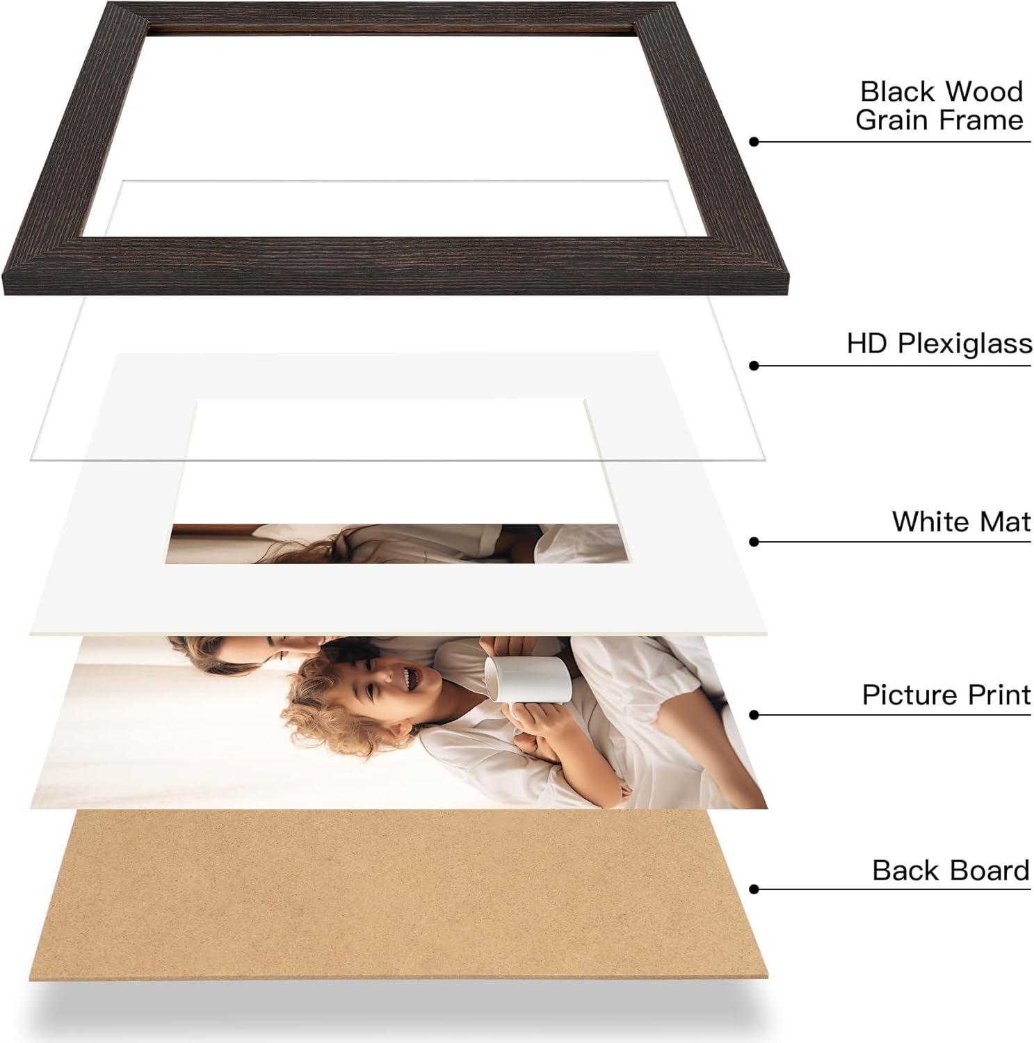 Icona Bay 5x7 Black Picture Frames W/ Mat for 4x6, 5 Pack, Painted Solid One-Piece Wood Composite, Sunrise Tabletop or Wall Mounted Frames