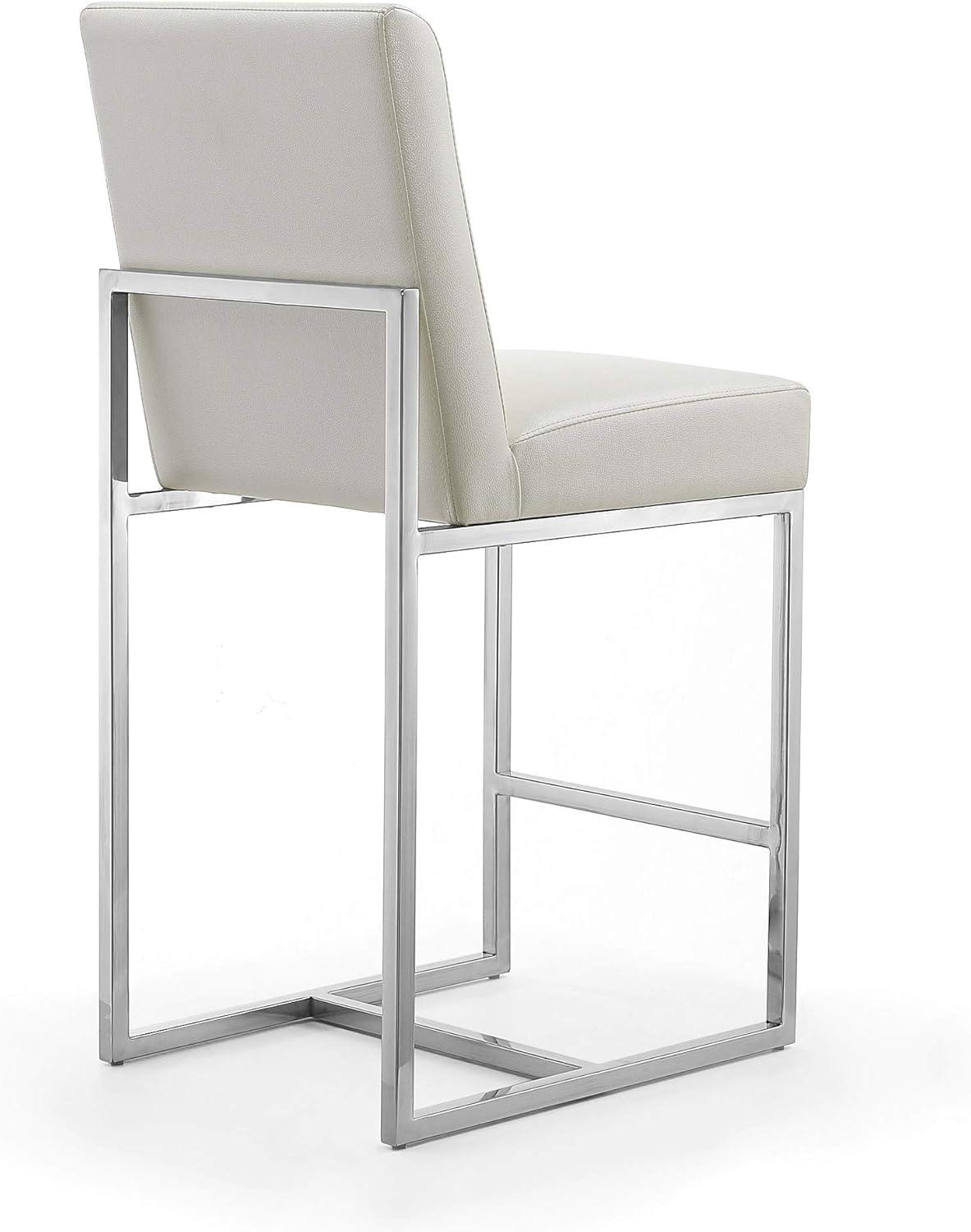 Manhattan Comfort Set of 3 Element Upholstered Stainless Steel Counter Height Barstools Pearl White: Faux Leather, No Assembly Required