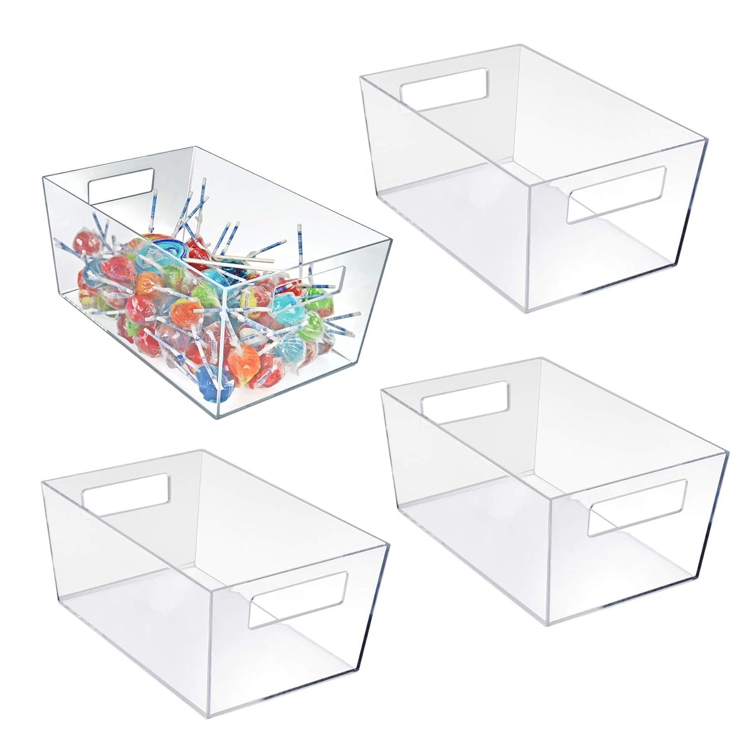 Azar Displays X-Large Organizer Storage Tote Bin with Handle 13"W x 9.5"D x 6.5"H, 4-Pack (Set of 4)